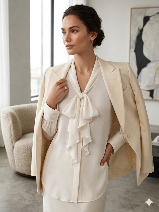 Polo Ralph Lauren Tops - Polo Ralph Lauren Cream Tie-Neck Ruffle Mulberry Silk Blouse
